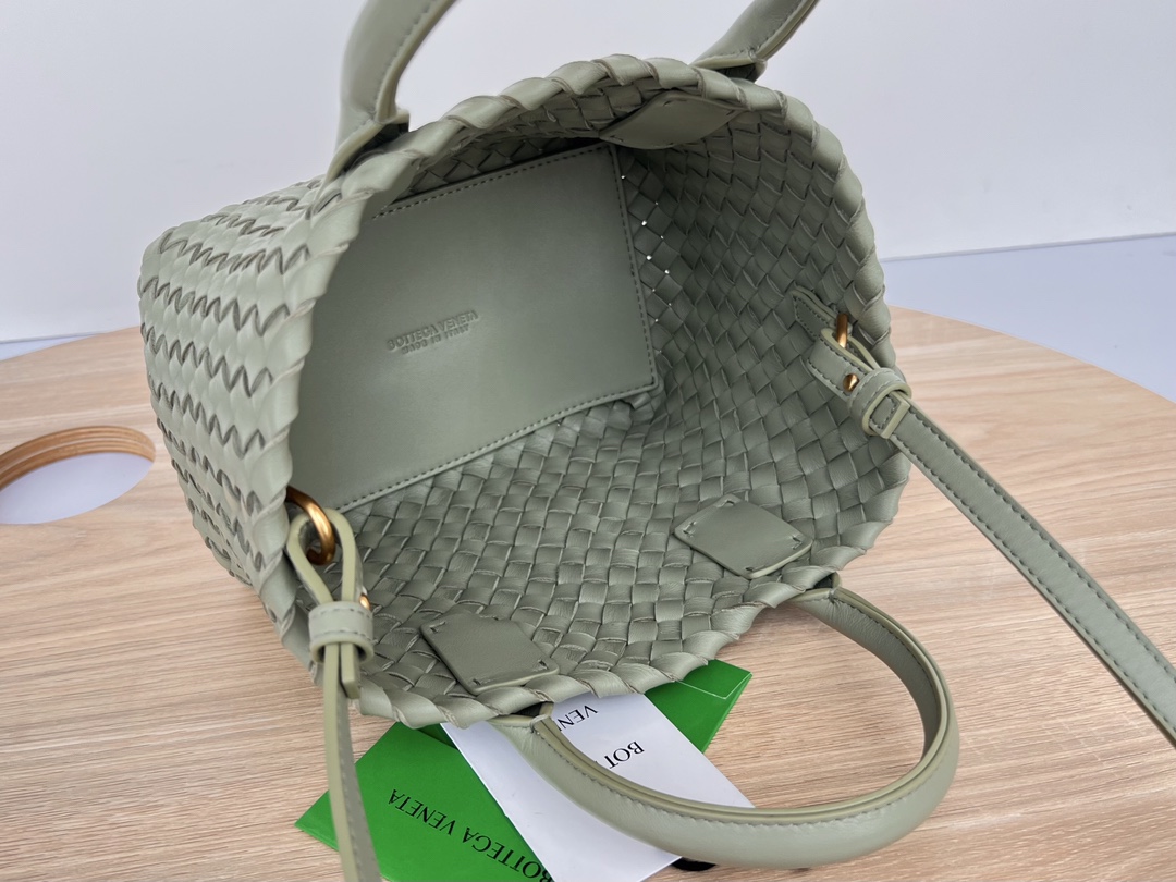 Mini Cabat Intreccio Leather Tote Grey Green